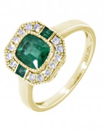 CUSHION EMERALD DIAMOND RING (TR3492)